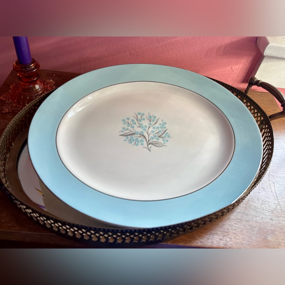 1950's Sevron Blue Lace Oval Serving Platter Atomic Mid-Century Dish 15"